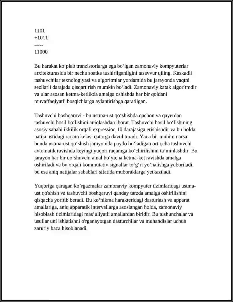 O'NLI SANOQ SISTEMASIDA NOMANFIY BUTUN SONLAR USTIDAGI ARIFMETIK AMALLARNING ALGORITMI 4