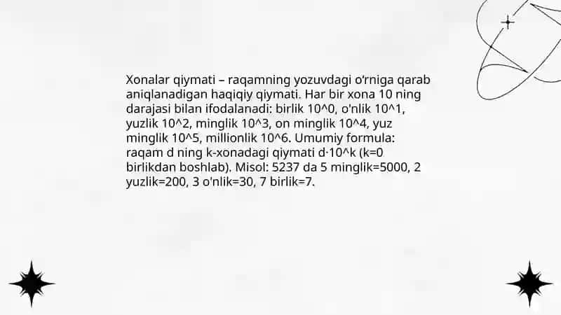 Ko'p xonali sonlar ustida ishlash va ular ustida arifmetik amallar bajarishni o'rganish 4