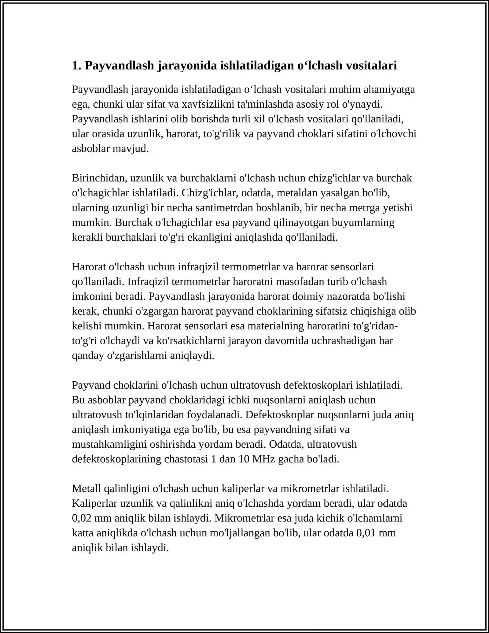 METALL KONSTRUKSIYALARINI PAYVANDLASH YORDAMIDA OʻLCHASH VOSITALARINING TURLARI VA SINFLANISHI 4