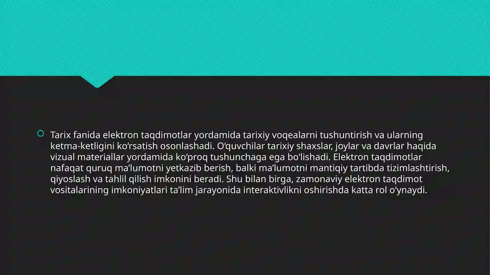 Elektron taqdimotlarning tarix ta’limidagi ahamiyati va rivojlanish yo‘llari 4