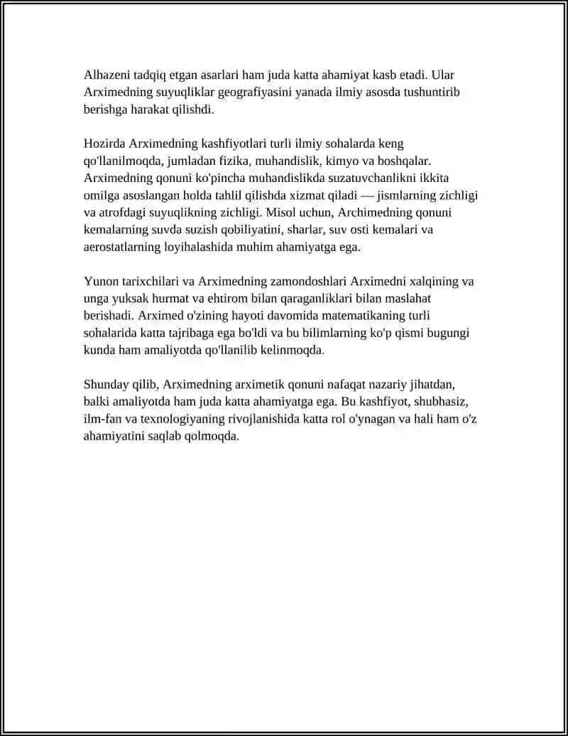 ORGANIZM SUYUQ MUXUTLARI ZICHLIGINI ANIQLASH. ARXIMET QONUNINI OʼRGANISH 4