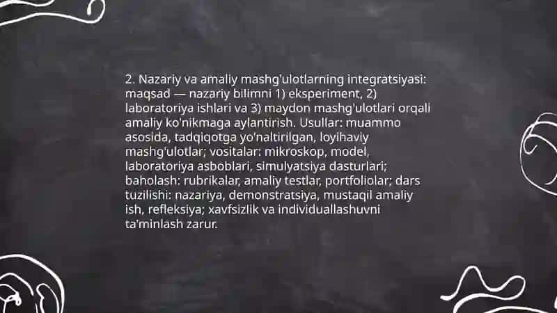 Biologik fanlarni o'qitishda ta'lim mazmuni, vositalari, metodlari να shakllarining uzviyligi 4