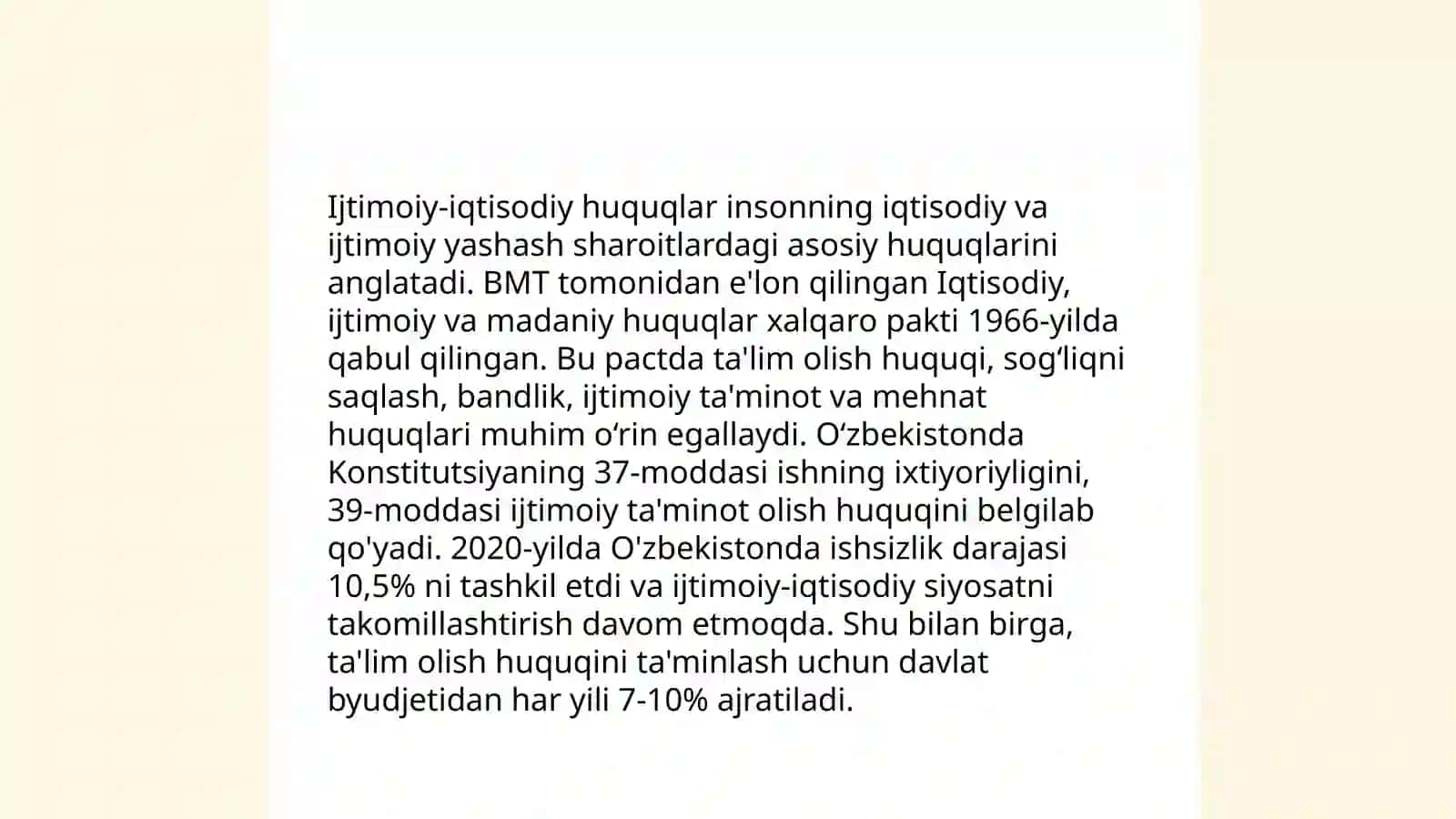 Oʻzbekiston Respublikasida inson va fuqarolarning huquqi, erkinlik va burchlarining konstitutsiyaviy tasniflanishi( klassifikatsiyasi) 4