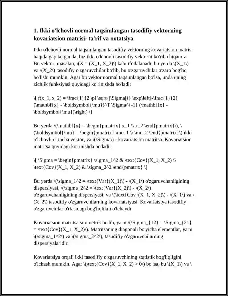 IKKI O’LCHOVLI NORMAL TAQSIMLANGAN TASODIFIY VEKTORNING KOVARIATSION MATRITSASI 4