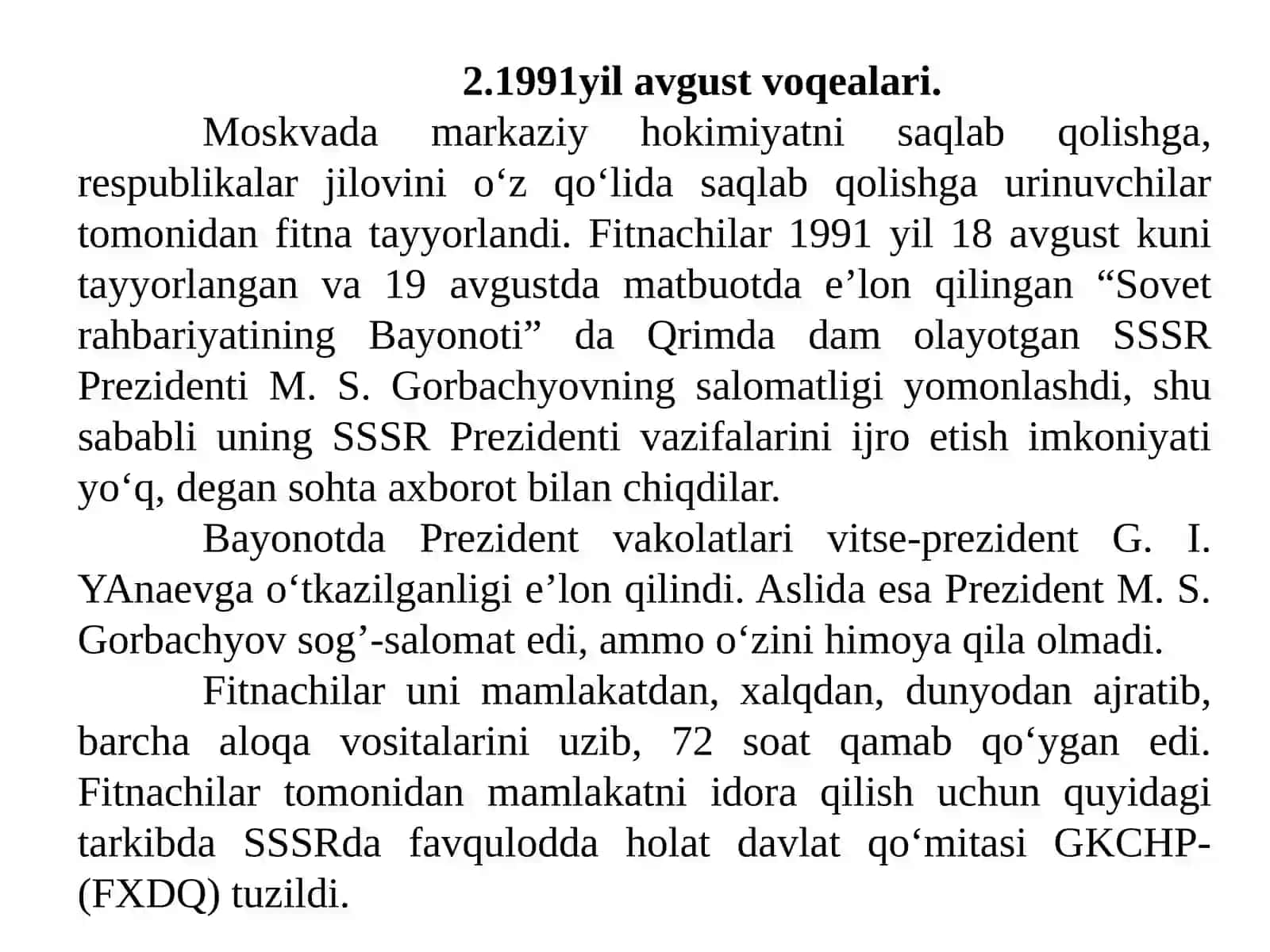 MUSTАQIL O’ZBEKISTОN RESPUBLIKАSINING TАSHKIL TОPISHI VА UNING TАRIХIY АHАMIYATI.O’ZBEKISTONNING O’ZIGА ХOS ISTIQLOL VА TАRАQQIYOT YO’LI 4