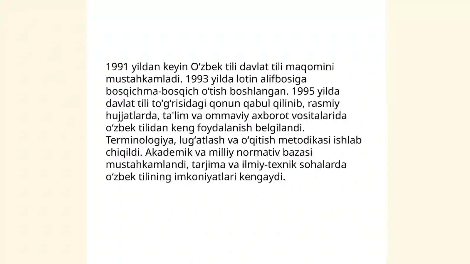 Mustaqillik yillarida Oʻzbekistondagi manaviy vaa madaniy taraqqiyot 4