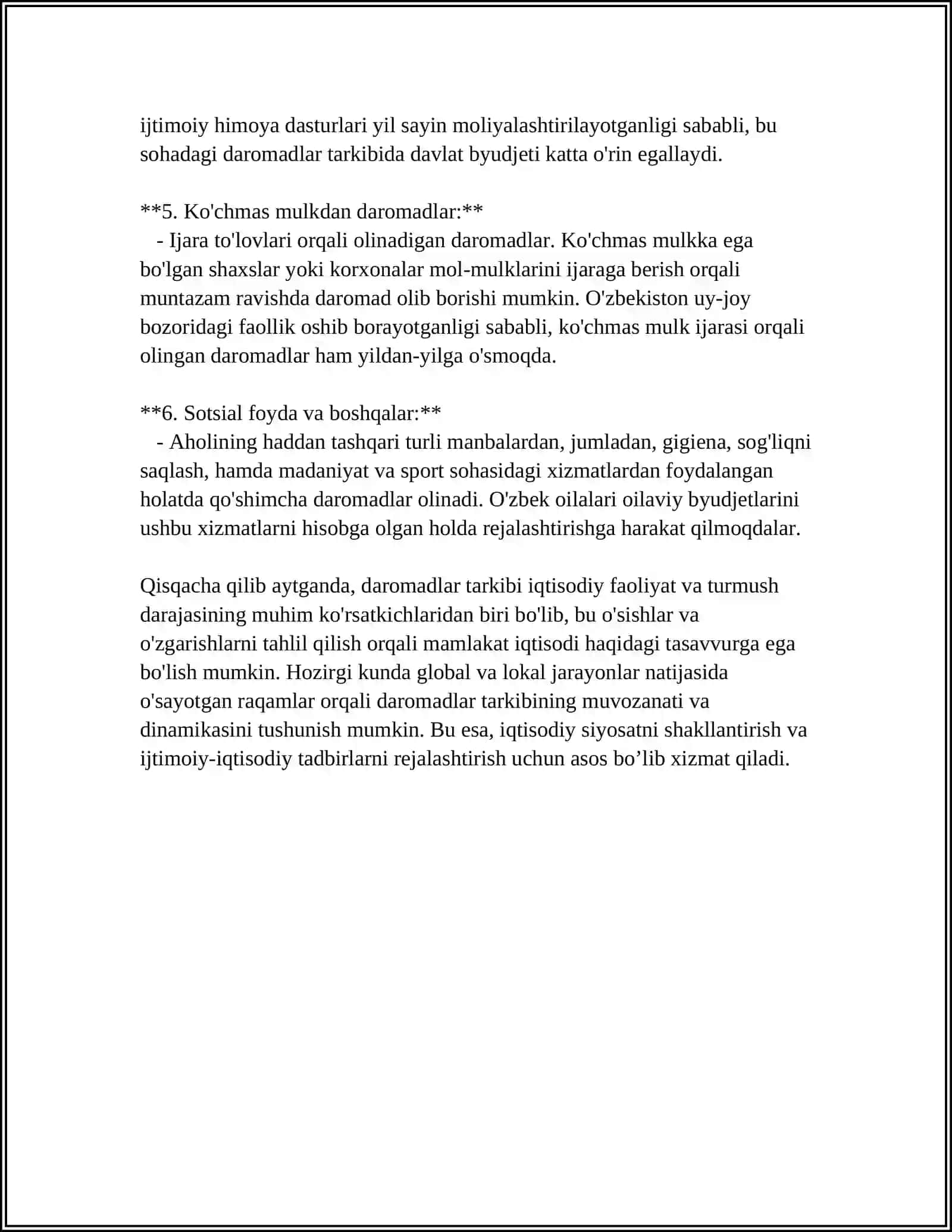 DAROMADLAR TO'G'RISIDAGI HISOBOT 4
