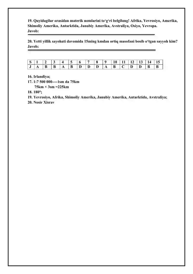 7-sinf. Nazorat ishi to`plami. 2-variant. Test. 4