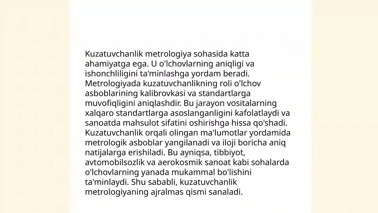 O'lchashlar kuzatuvchanligi asosida metrologik ta'minotning xossasi 4