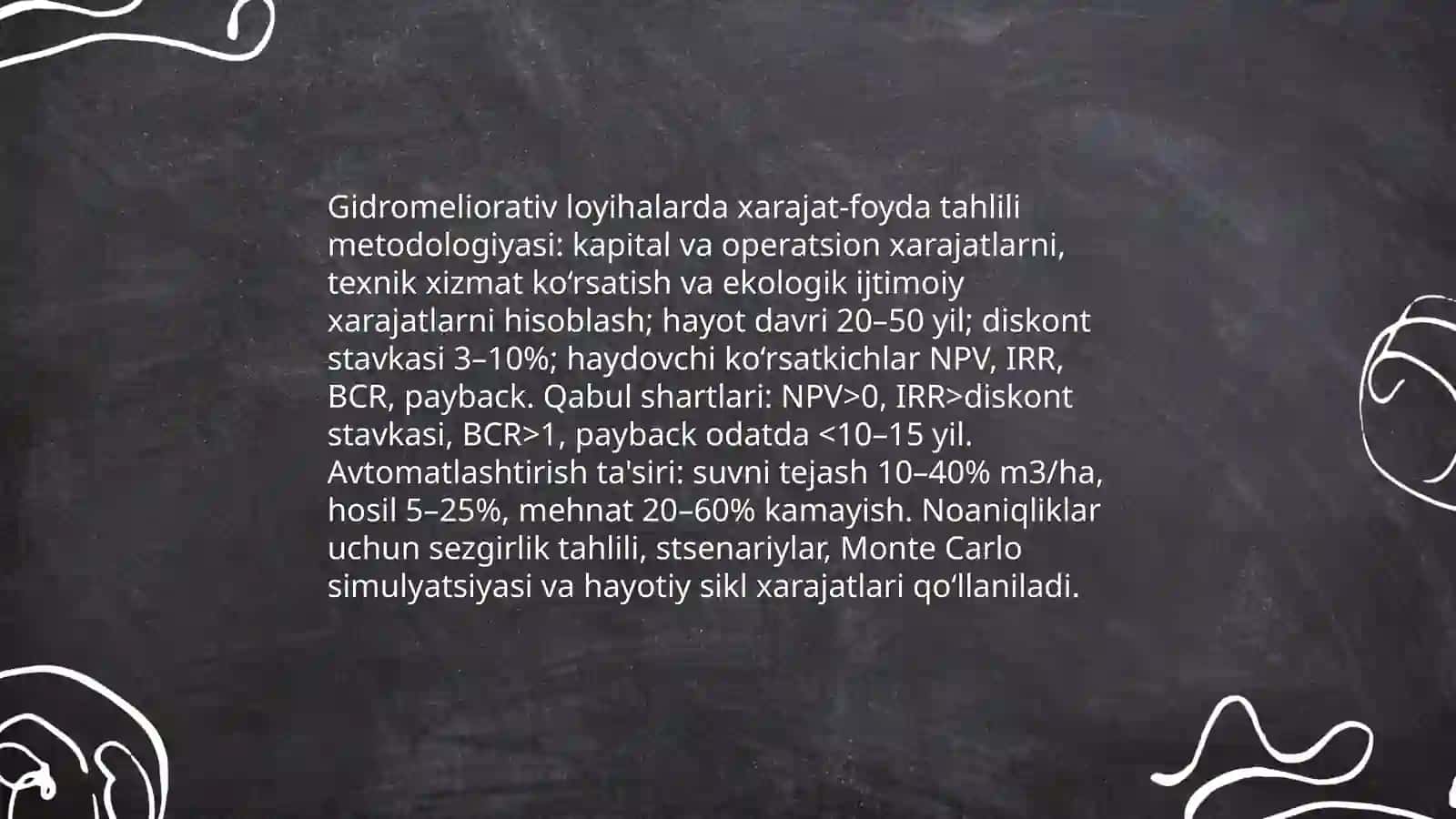 Avtomatlashtirish tizimlarining iqtisodiy modellari: Xarajat-foyda tahlili gidromeliorativ loyihalarda 4