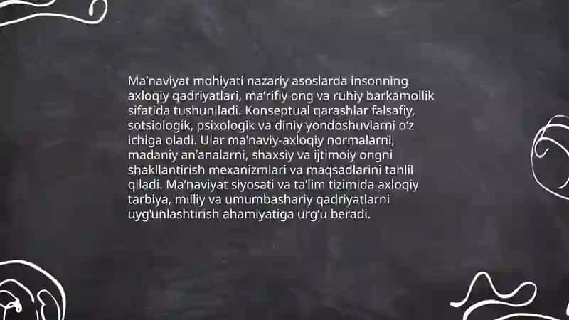 Maʼnaviyat tushunchasi, mohiyati, mazmuni, tuzilmasi, namoyon boʻlish shakllari 4