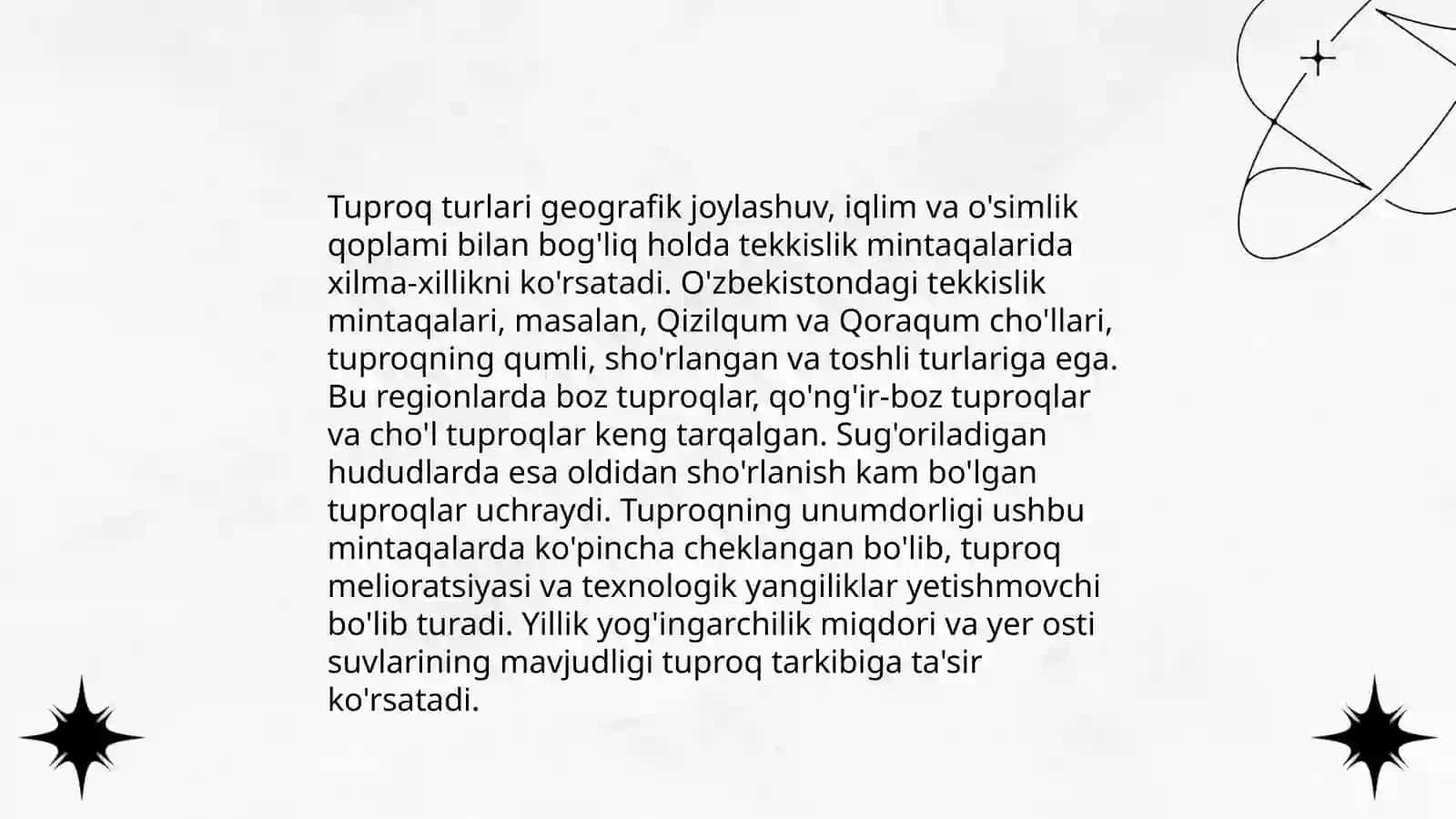 Oʻzbekistonning tekkislik mintaqasi tuproqlar geografiyasi va uni muhofaza qilish 4