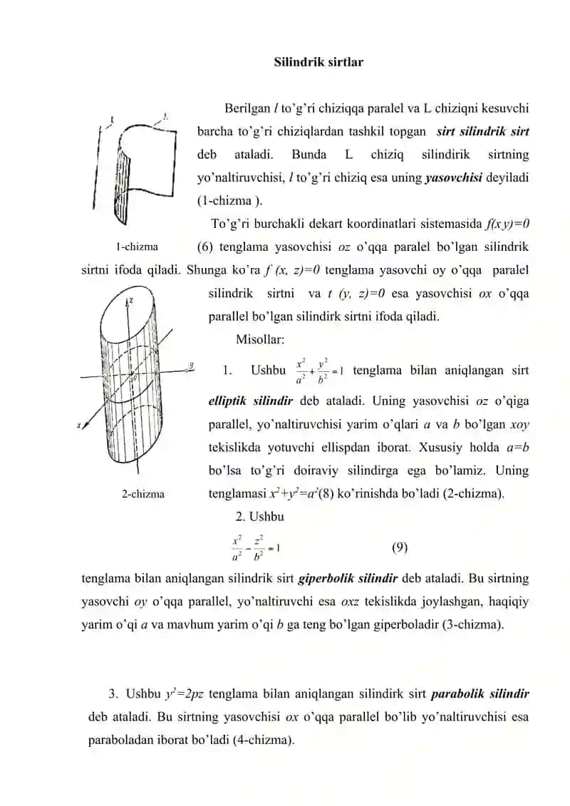 Ikkinchi tartibli sirtning taʼrifi. Sfera. Ellipsoid. Gipperboloid 4