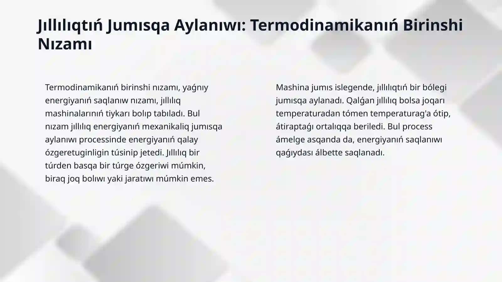 Jıllılıq mashinalari. Jıllılıqtıń jumısqa aylanıwı, Karno cikli. Paydalı jumıs koeffitsienti. 4