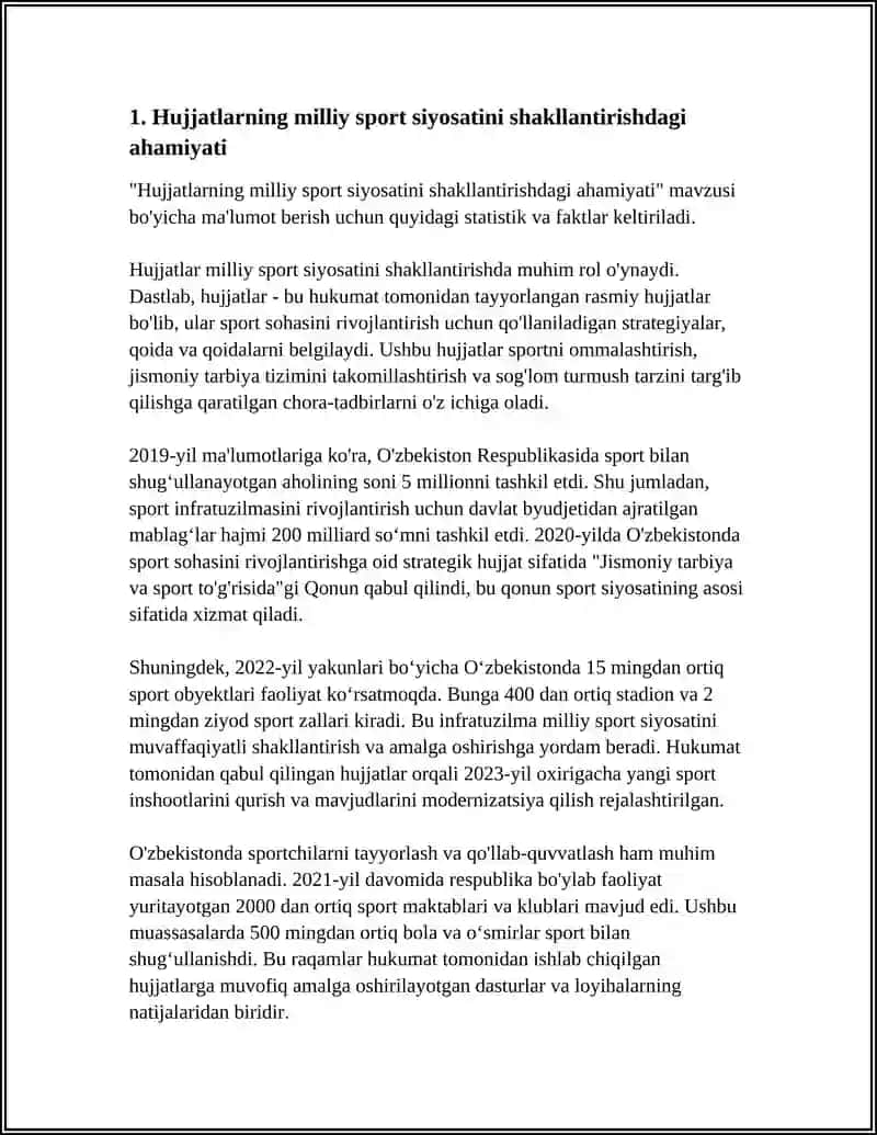 O'ZBEKISTON RESPUBLIKASI HUKUMATINING JISMONIY MADANIYAT VA SPORT BO'YICHA QABUL QILGAN HUJJATLARINING AHAMIYATI 4