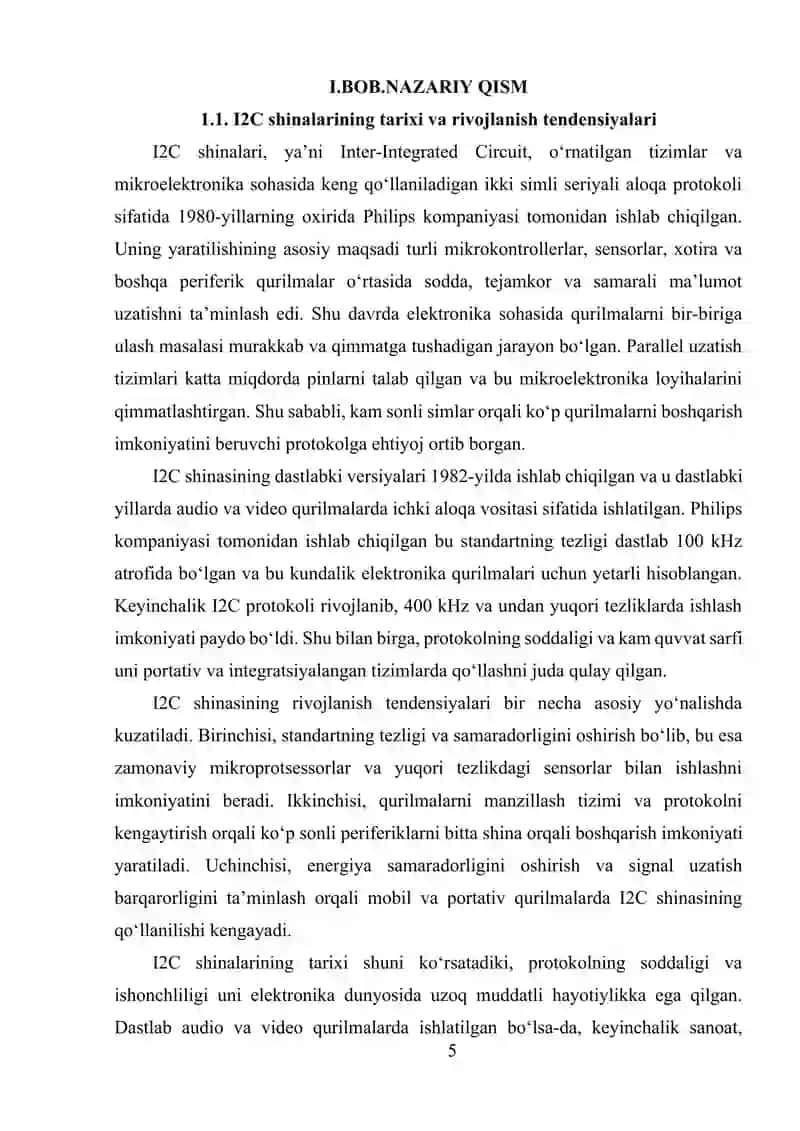 O‘RNATILGAN TIZIMLARDA I2C SHINALARINING QO‘LLANILISHI 4