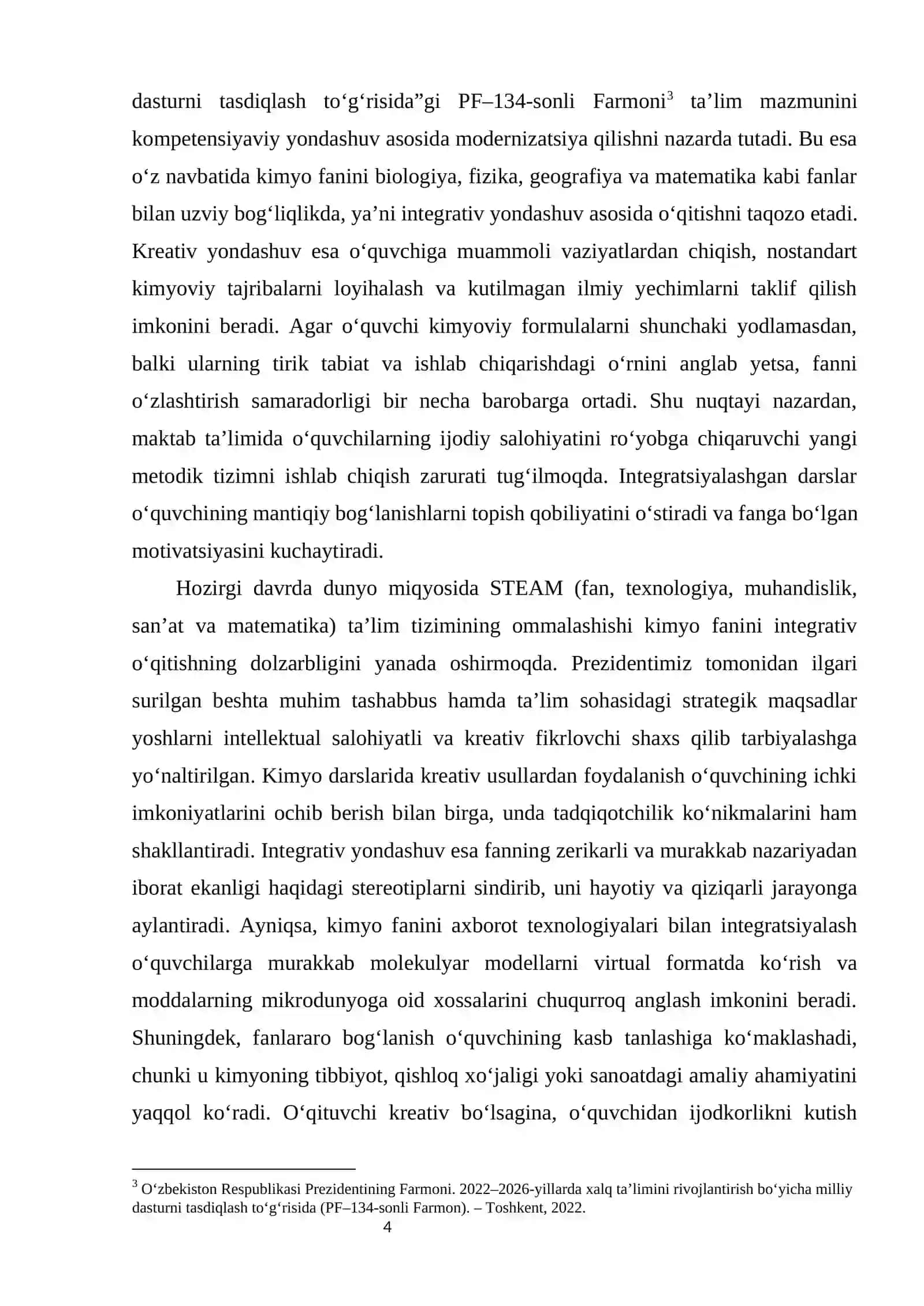 UMUMIY O‘RTA TA’LIM MAKTABLARIDA KIMYO FANINI O‘QITISHDA KREATIV VA INTEGRATIV YONDASHUV USULLARI 4