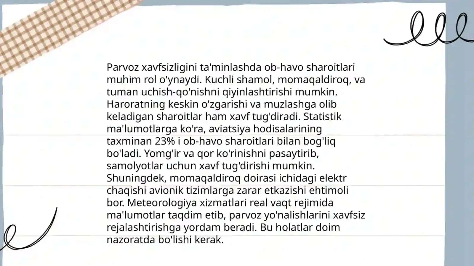 Fuqaro aviatsiyasida meteorologiya soxasining o’rni 4