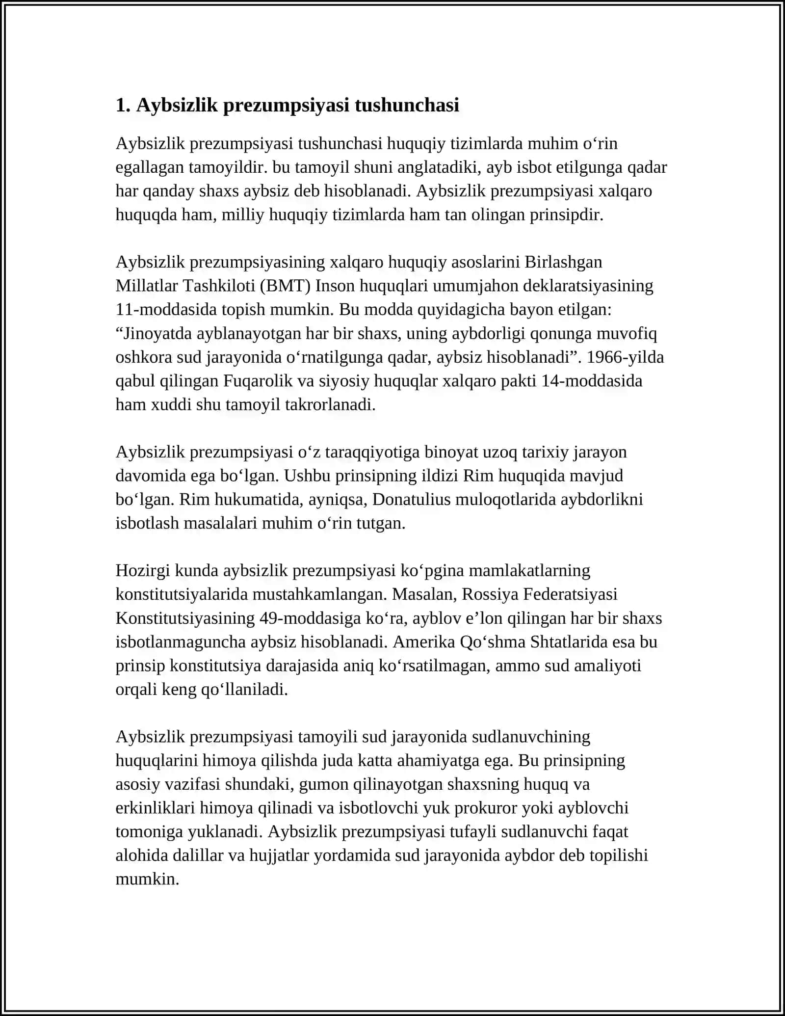 GUMON QILINUVCHI AYBLANUVCHI SUDLANUVCHI VA MAHKUMNING HUQUQIY HIMOYASINI TAʼMINLASHDA AYBSIZLIK PREZUMPSIYASI 4