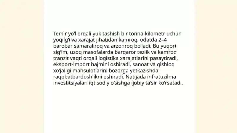 Temir yoʻllar va uning mamlakat iqtisodiyotidagi oʻrni 4