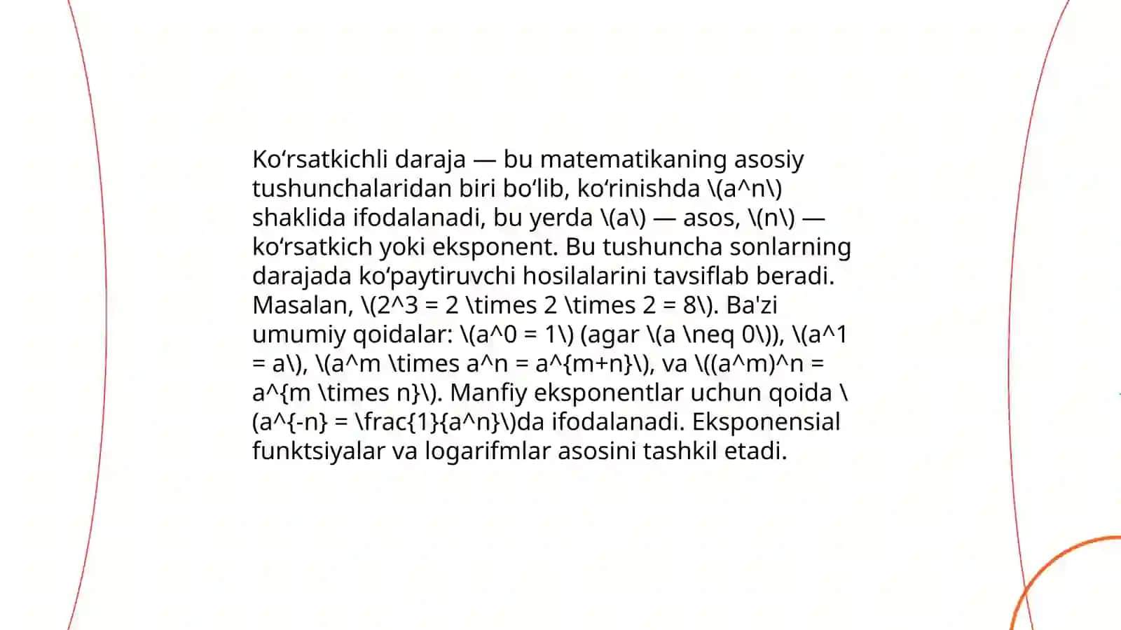 Natural koʻrsatkichli darajaning arifmetik ildizi va uning xossalari 4