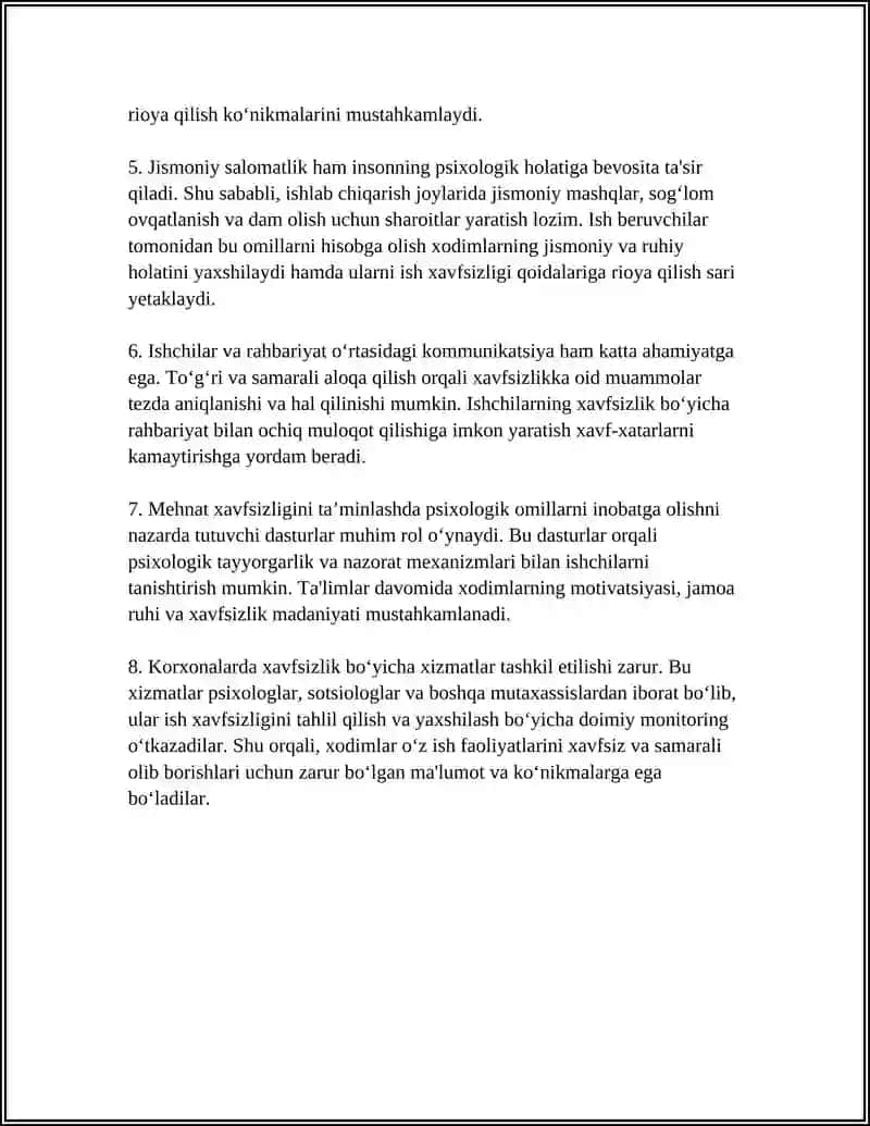 ISHLAB CHIQARISHDA MEXNAT XAVFSIZLIGINI TAMINLASH PSIXOLOGIYASI 4