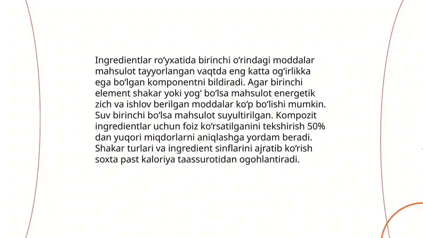 Oziq-ovqat mahsulotlarning tarkibi foydali va zararli hususiyatlarini yorliqlari orqali organish 4