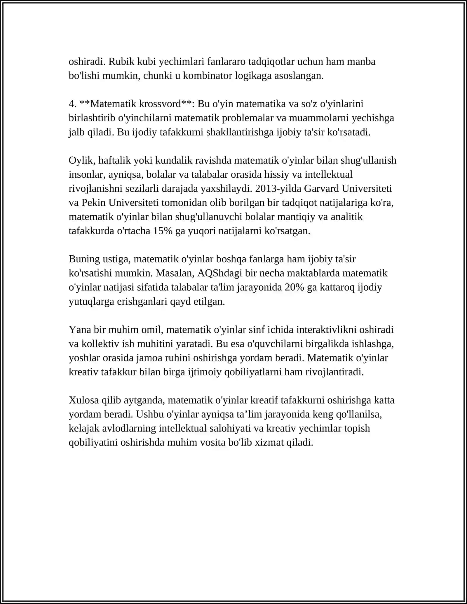 BOSHLANGʻICH SINF MATEMATIKA DARSLARIDA KREATIVLIK 4