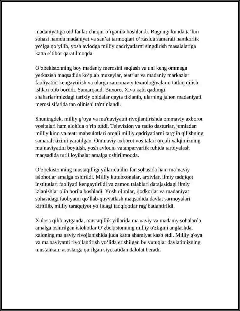 MUSTAQILLIK YILLARIDA MA’NAVIY VA MADANIY SOHALARDAGI ISLOHOTLAR 4