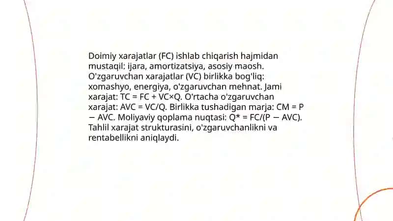 Xarajatlar va mahsulot ishlab chiqarish tannarxining tahlili 4