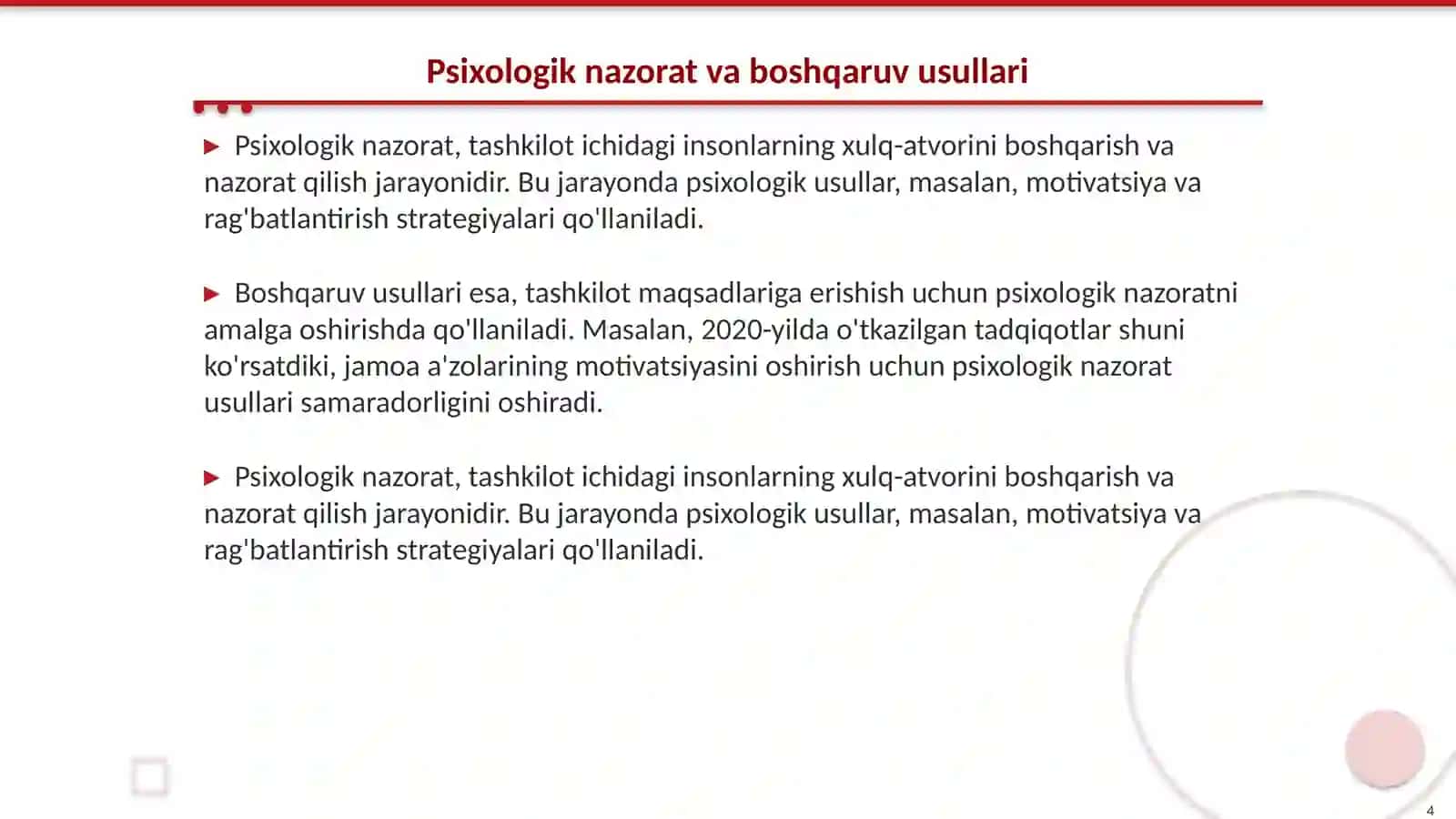Menejment psixologiyasi psixologlar uchun oʻrgatilishi qonun qoidalari va yoʻnalishlari 4