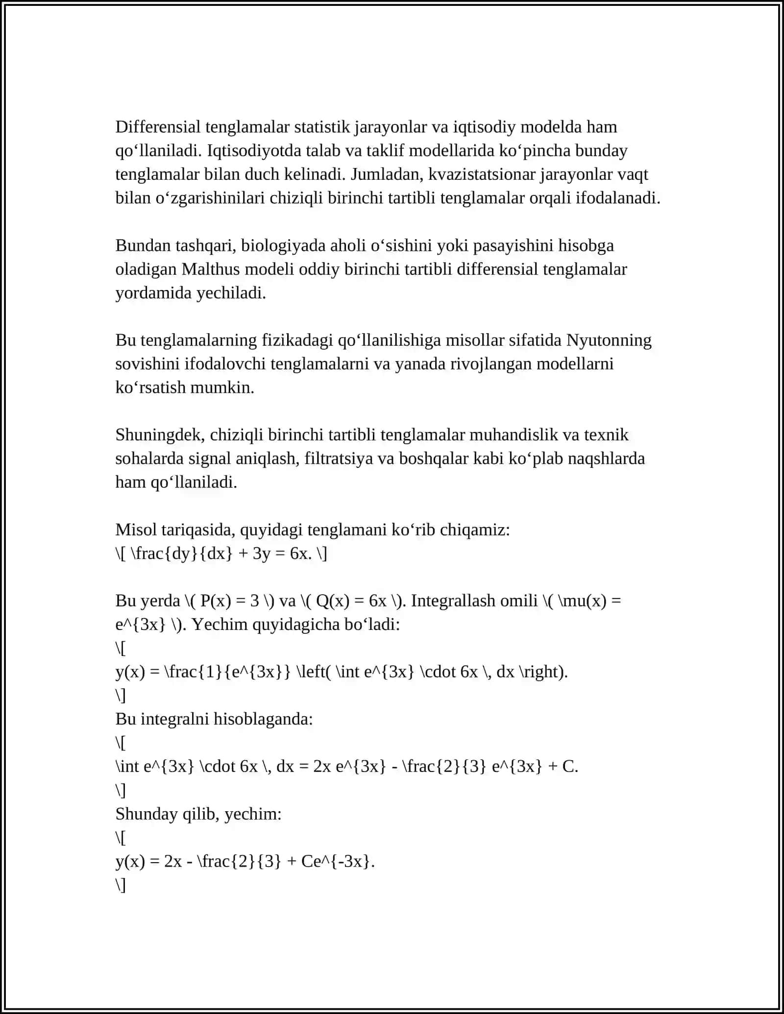 BIRINCHI TARTIBLI DIFFERENSIAL TENGLAMALAR 4