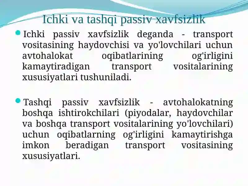 Ma'ruza 9. Avtotransport vositalarining passiv (sust) xavfsizligi 4
