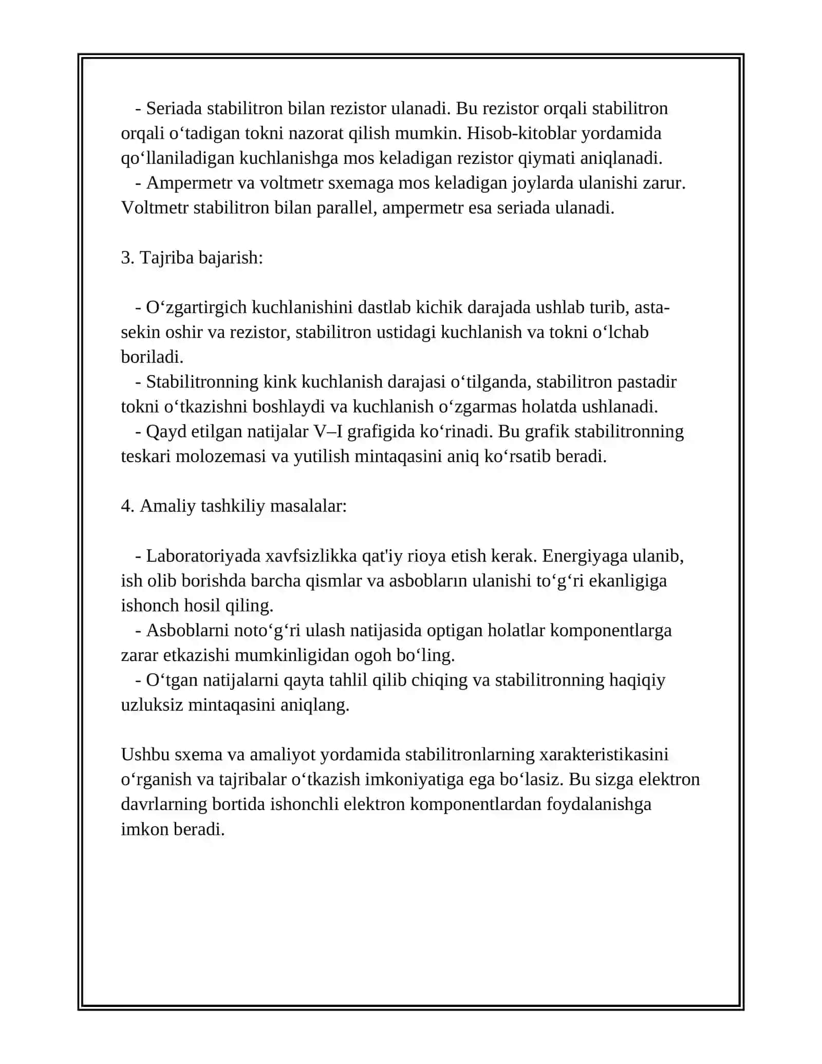 STABILITRON XARAKTERISTIKASI VA PARAMETRLARI BO‘YICHA KO‘RGAZMALI VOSITALAR TAYYORLASH 4