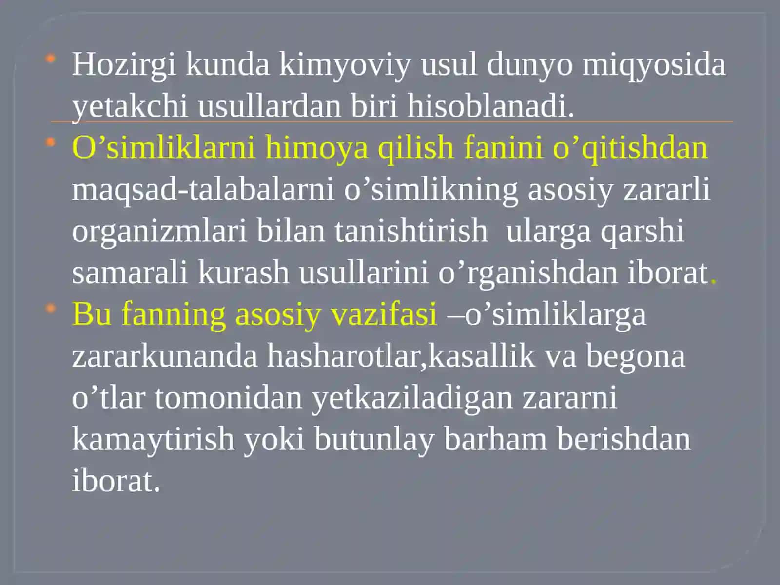 O’simliklarni kimyoviy himoya qilishnig tashkiliy va xo’jalik agronomik tadbirlarini o’rganish 4