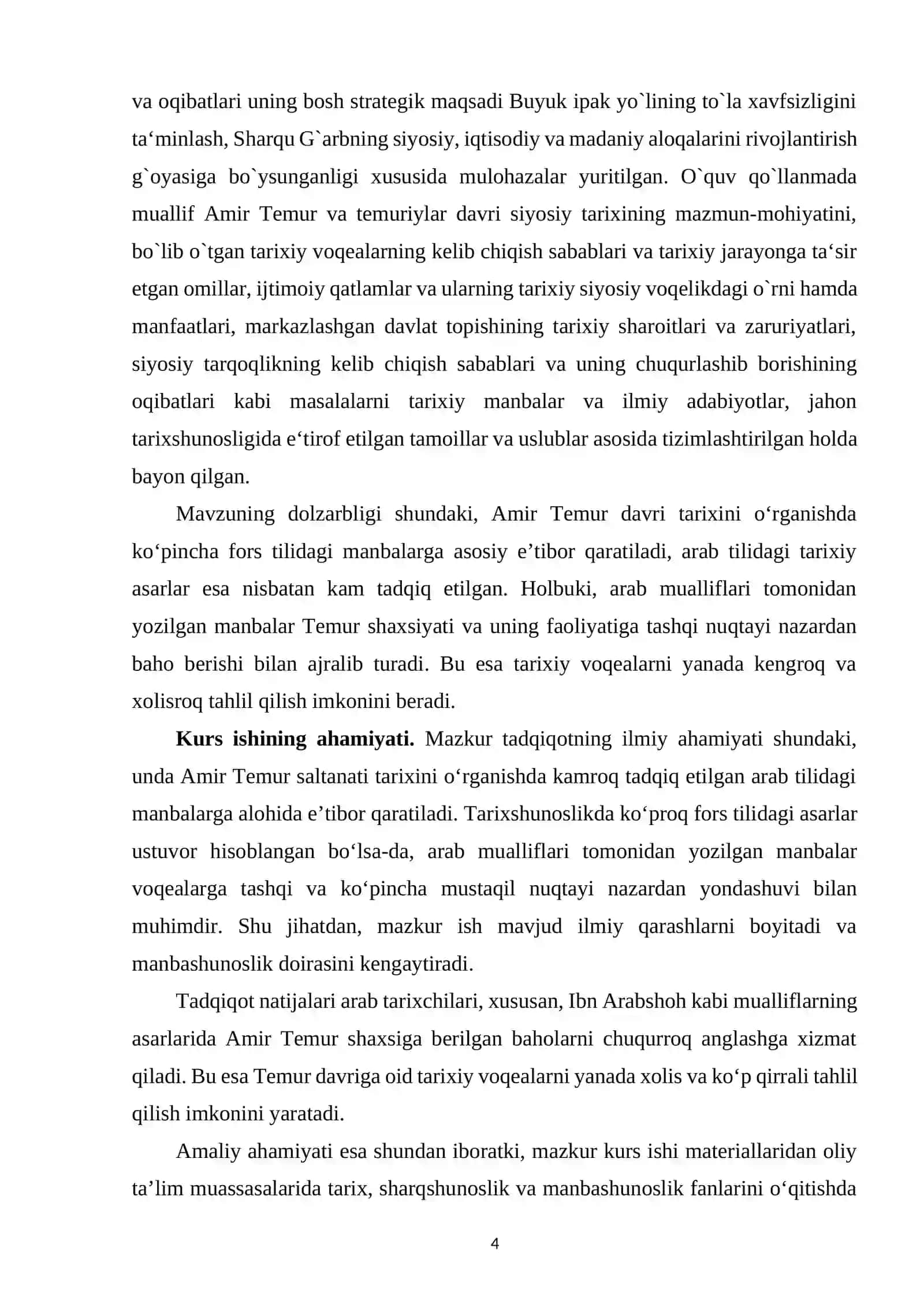 Amir Temur saltanati tarixiga oid arab tilida yozilgan manbalar 4