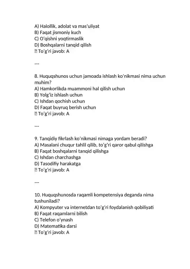 Huquq fanidan test 4