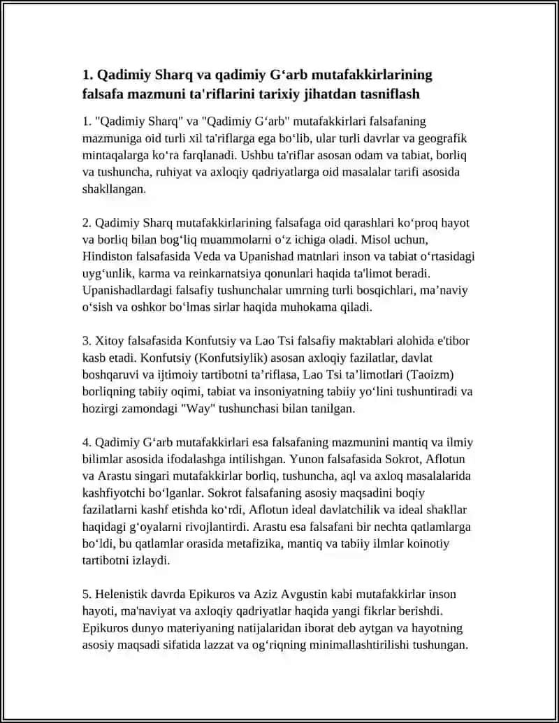 FALSAFANING MAZMUNIGA OID SHARQ VA G’ARB MUTAFAKKIRLARINING TARIFLARINI TASNIFLASH 4