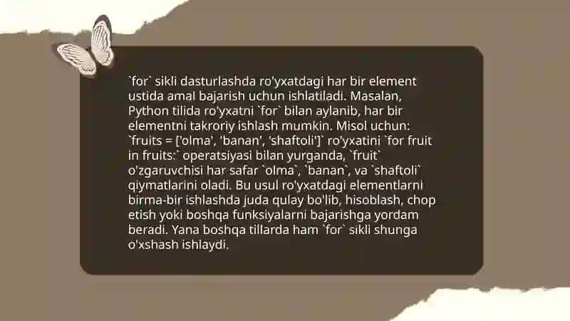 Python dasturlash tilida for funksiyasi qatnashgan dasturlar tuzing 4