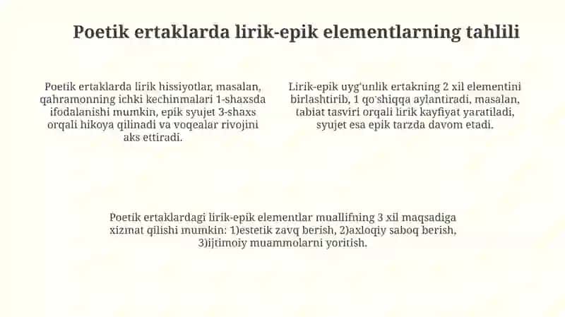 Lirik va liro-epik asarlar tahlili(sheʼriy ertak,masal misolida) 4