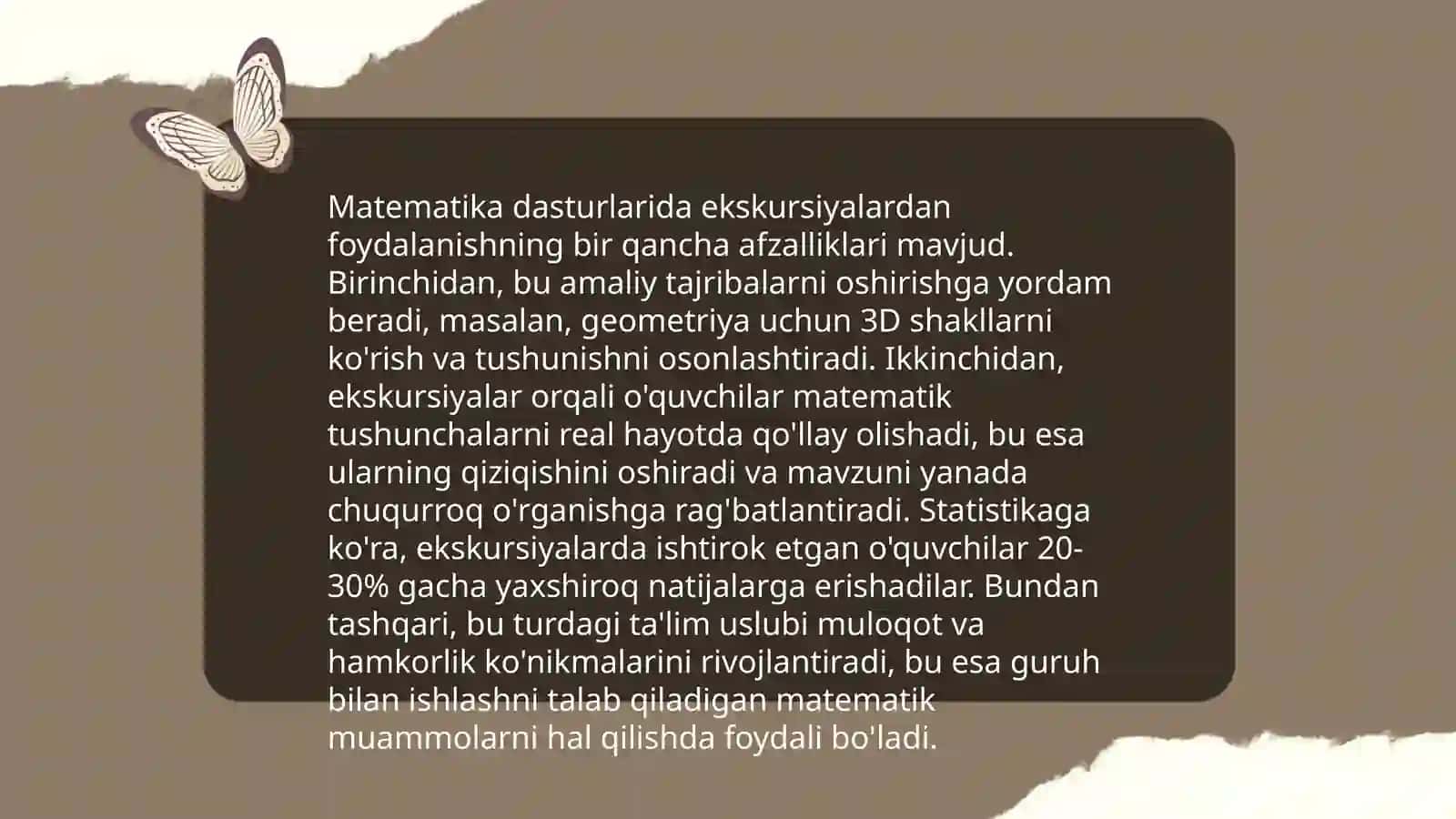 Matematik ekskursiyalar, ertaliklar, òyinlarni tayyorlash va òtkazish metodikasi 4