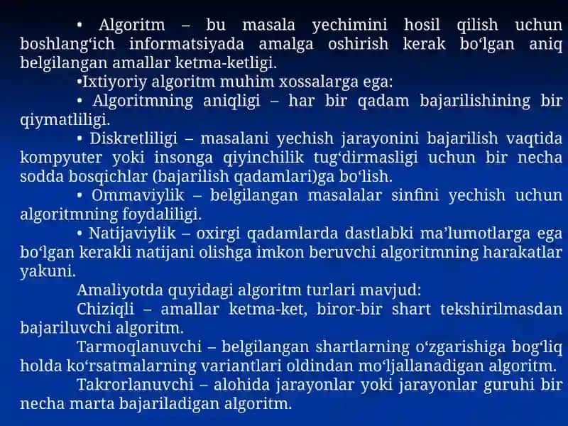 ALGORITMLAR VA XISOBLASHLARNI MODELLARTIRISH. 8-MA’RUZA (MODELLALARVAMODELLASH) 4