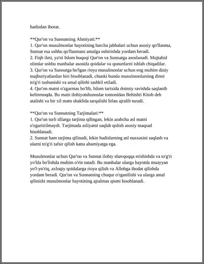 Islom dini manbalari: Qur'on va Sunnat 4