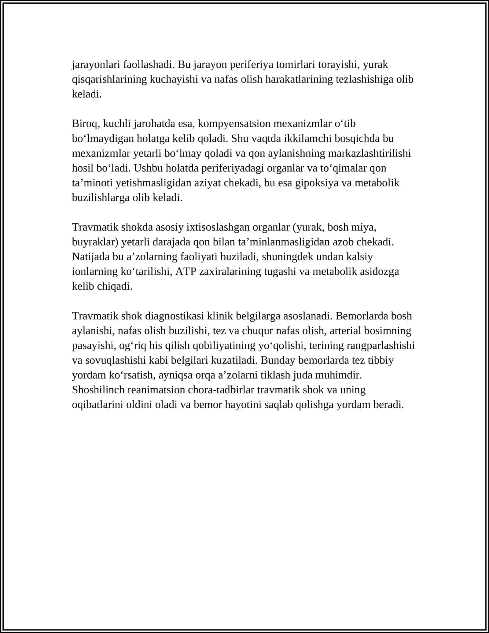 TRAVMATIK SHOK. POLITRAVMA. OCHIQ SINISHLAR. TRAVMA ASORATLARI 4