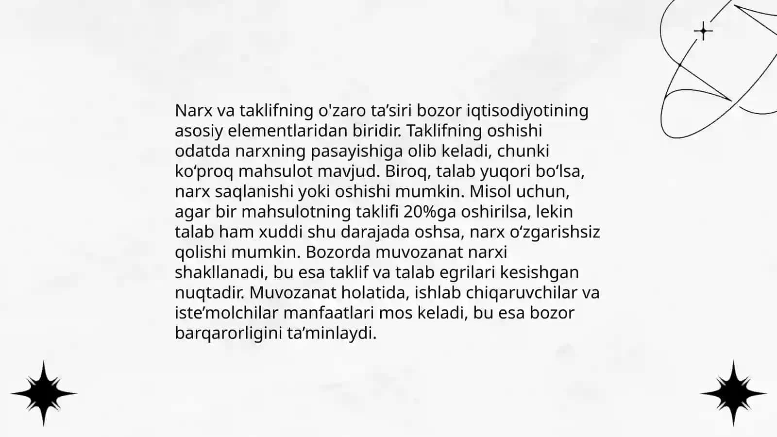 Talab va taklifga ta’sir etuvchi omillar, bozor muvozanatiga doir masalalar yechimini topish va grafiklarda tasvirlash 4
