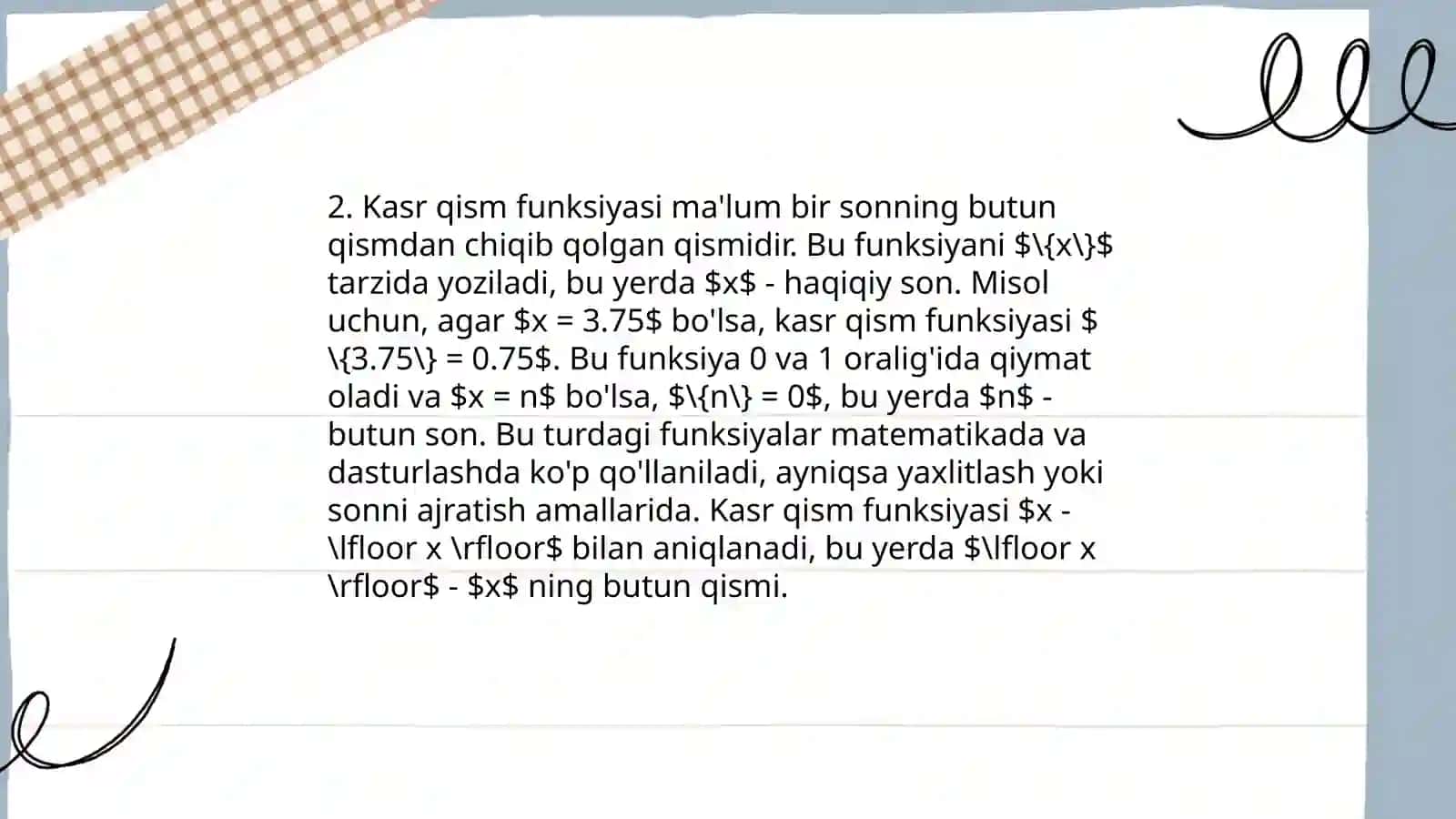 Butun qism va kasr qism funksiyalari 4