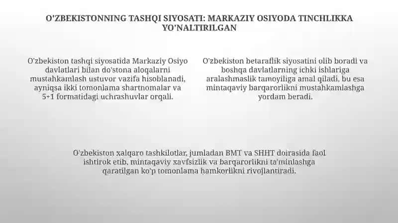 O'zbekistonning Markaziy Osiyoda tinchlik va barqarorlikni taminlashdagi òrni 4