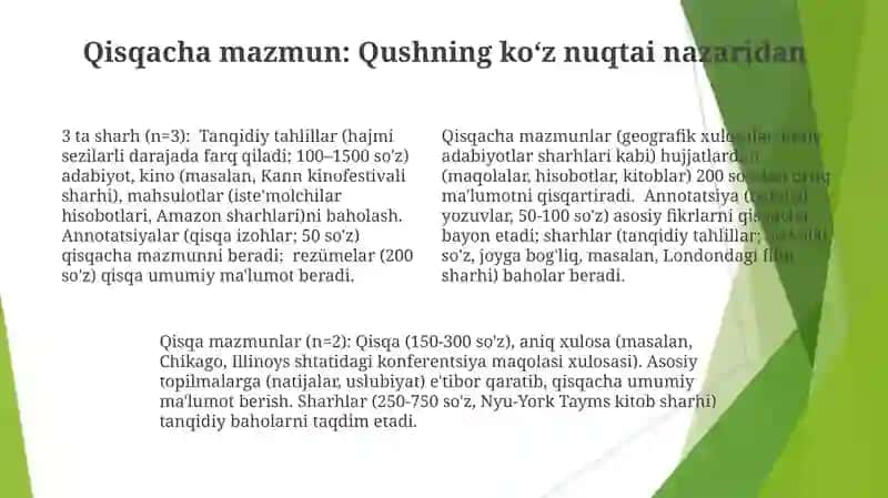 Annotatsiyalar, Resüme tushunchalari 4
