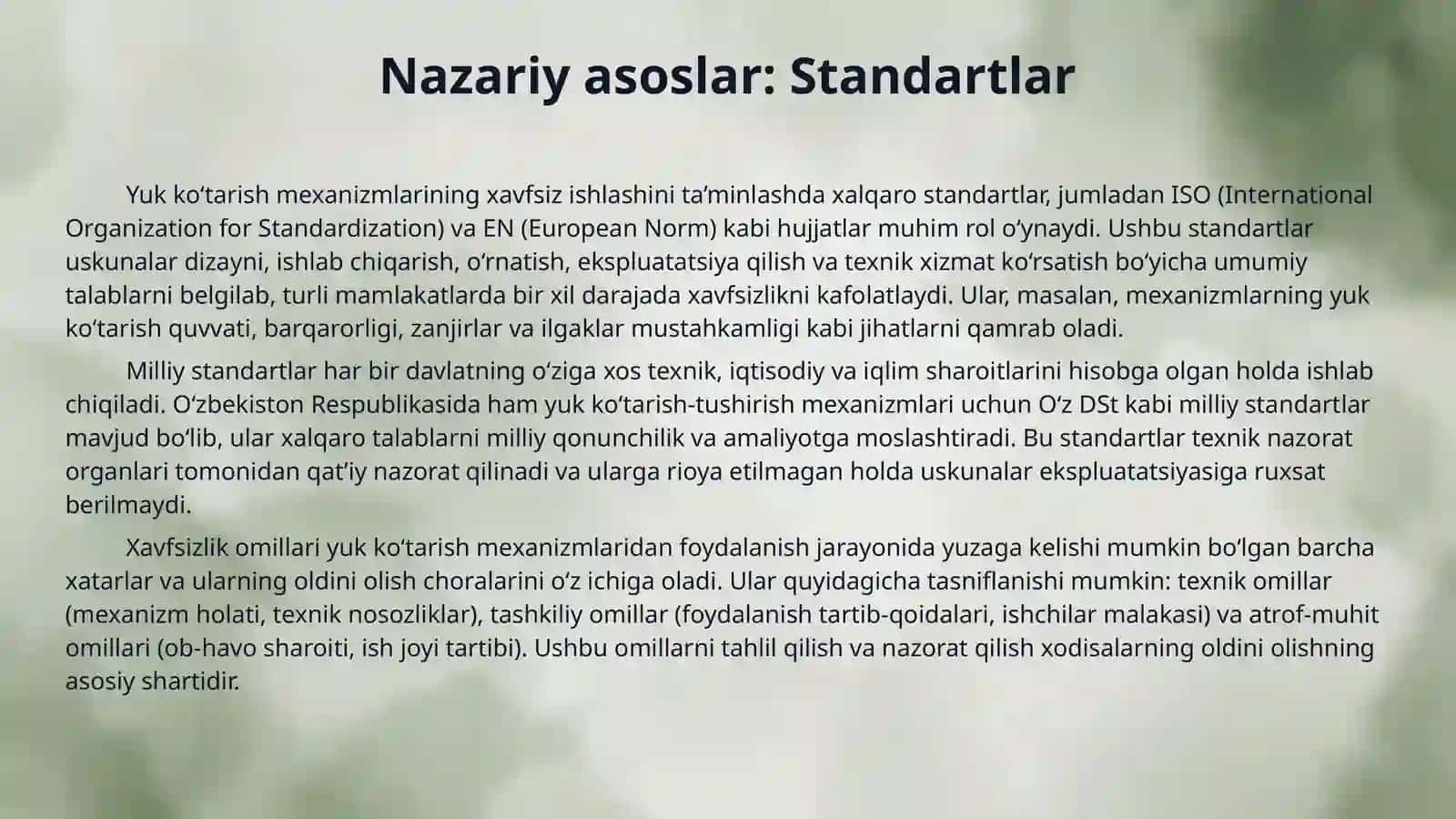 Yuk ko‘tarish-tushirish mexanizmlaridan xavfsiz foydalanishni hisoblash. 4