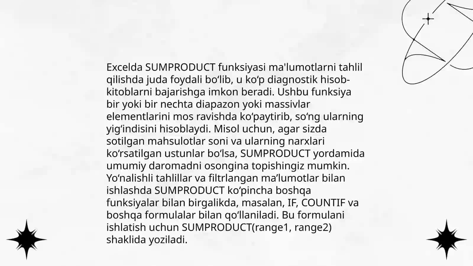 Excel yordamida ko‘paytmalar yig‘indisini hisoblash usullari 4